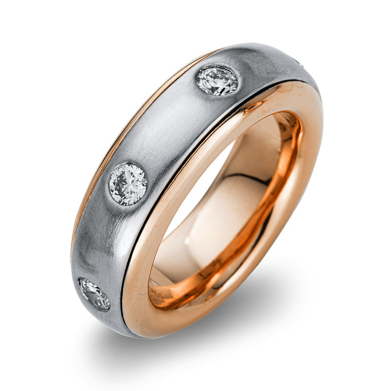 Ring 18 kt RG+WG, mattiert + poliert, 7 Brill. 1,18 ct, TW-si