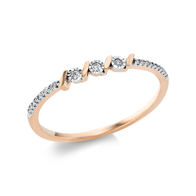 Ring 18 kt RG+WG, 3 Brill. 0,02 ct, TW-si, 18 Dia. 0,04 ct, TW-si