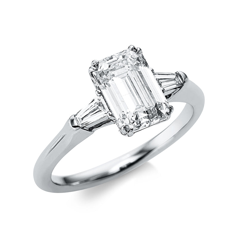 Ring 18 kt WG, IGI350881482, 2 Trap. 0,20 ct, TW-vsi/si, 1 Sm.schliff 2,12 ct, I-si