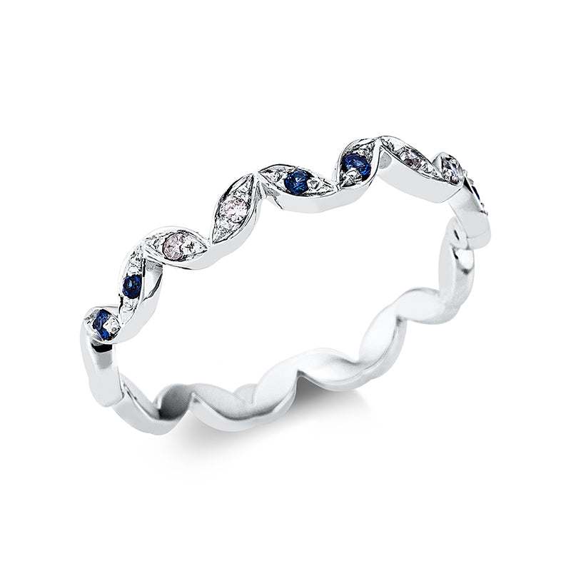 Ring 18 kt WG, 4 Brill. 1,63 ct, TW-si, 6 Saphire 0,07 ct blau