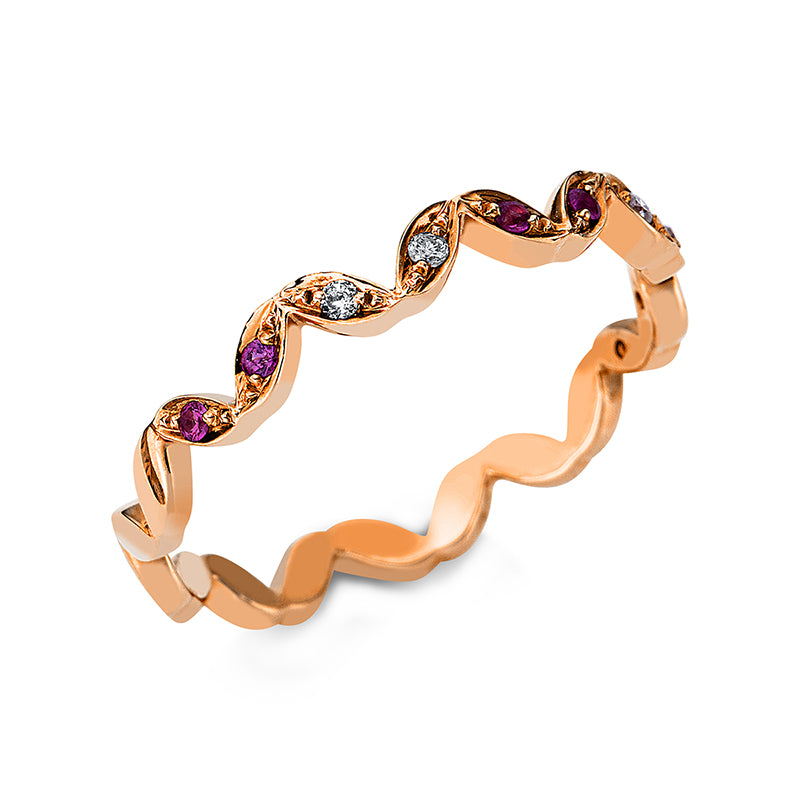 Ring 18 kt RG, 4 Brill. 0,04 ct, TW-si, 6 Saphire 0,06 ct pink
