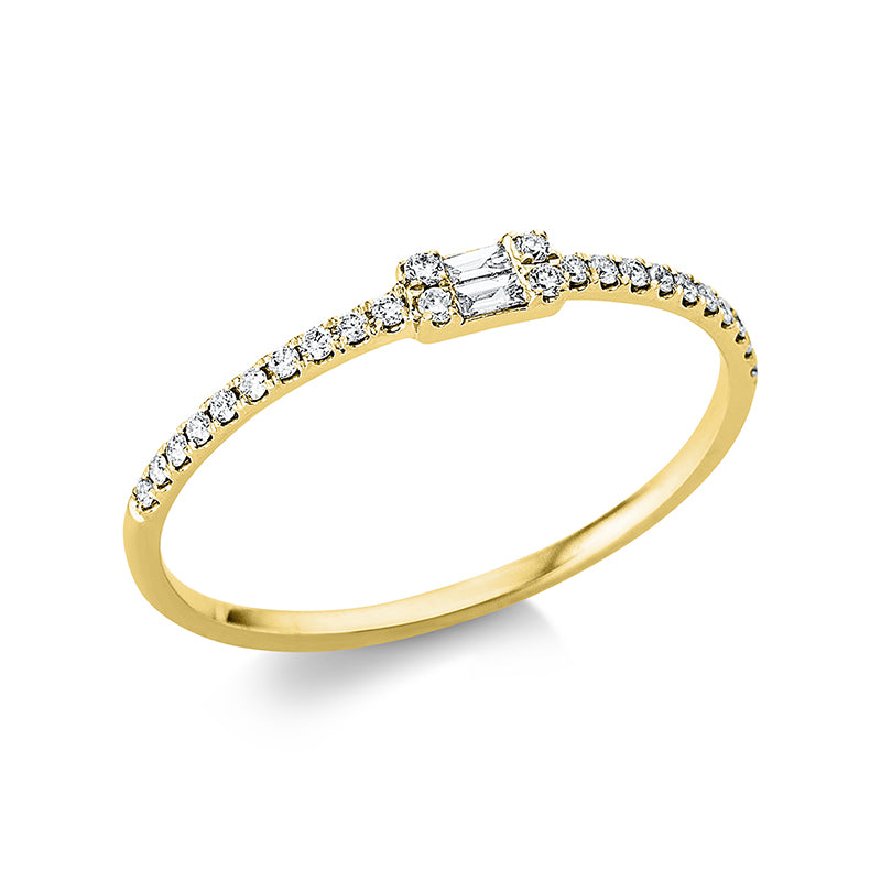 Ring 18 kt GG, 2 Bag. 0,03 ct, TW-vsi, 24 Brill. 0,09 ct, TW-si