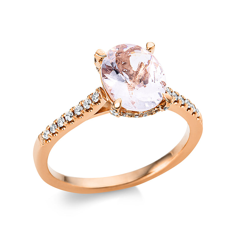 Ring 18 kt RG, 48 Dia. 0,22 ct, TW-si, 1 Morganit 1,56 ct rosé
