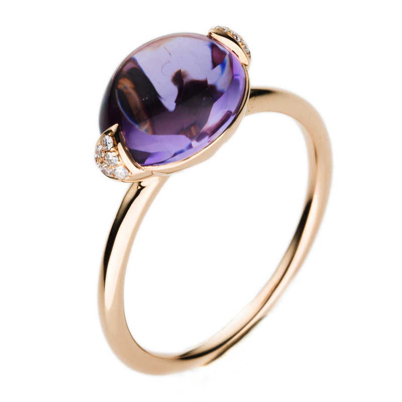 Ring 18 kt RG, 12 Brill. 0,04 ct, TW-vsi, 1 Amethyst 3,65 ct lila