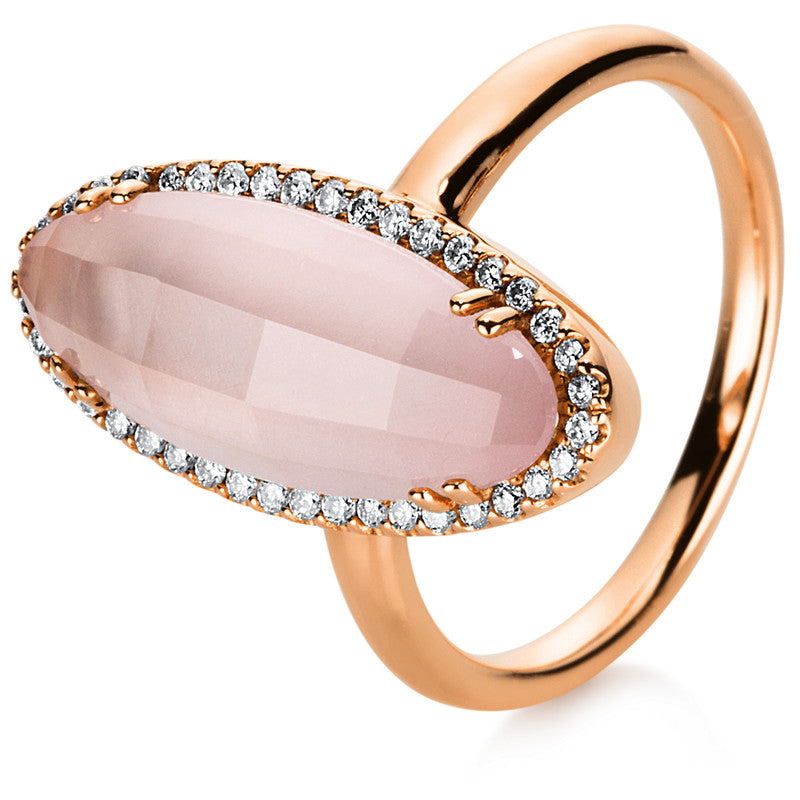 Ring 18 kt RG, 40 Brill. 0,20 ct, TW-vsi, 1 Rosenquarz 4,45 ct