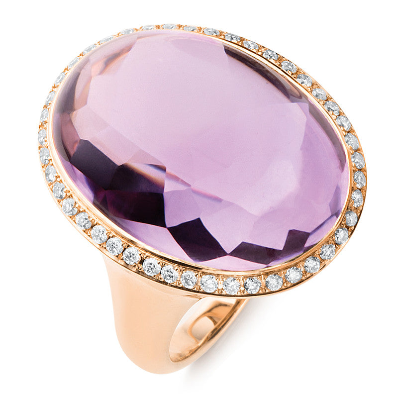 Ring 18 kt RG, 44 Brill. 0,35 ct, TW-vsi, 1 Amethyst 20,59 ct lila