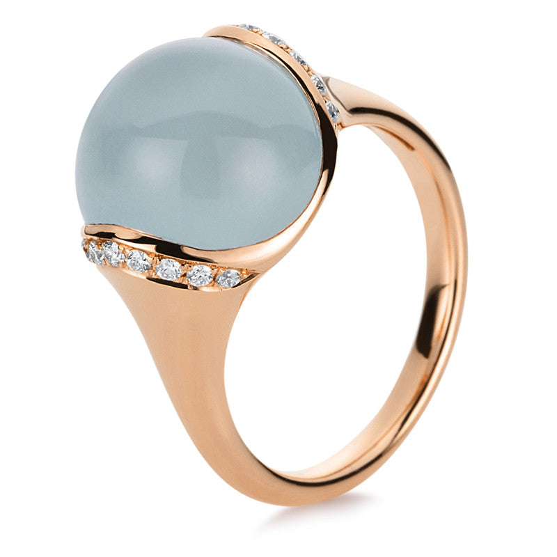 Ring 18 kt RG, 18 Brill. 0,16 ct, TW-vsi, 1 Aquamarin 7,92 ct milky