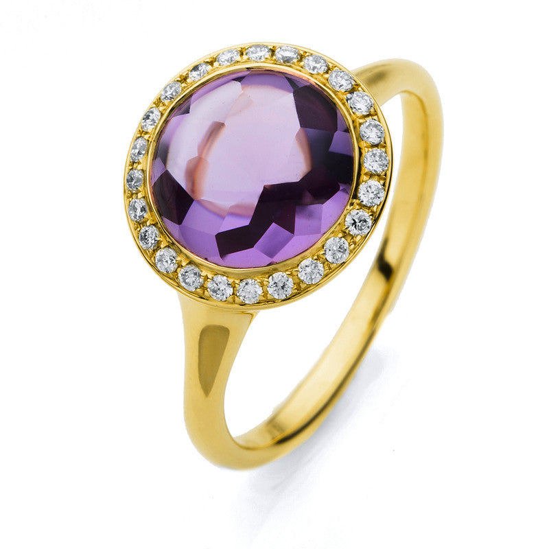 Ring 18 kt GG, 24 Brill. 0,16 ct, TW-vsi, 1 Amethyst 2,88 ct lila