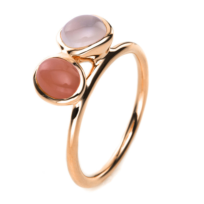 Ring 18 kt RG, 1 Mondstein 0,94 ct orange, 1 Mondstein 0,97 ct weiß