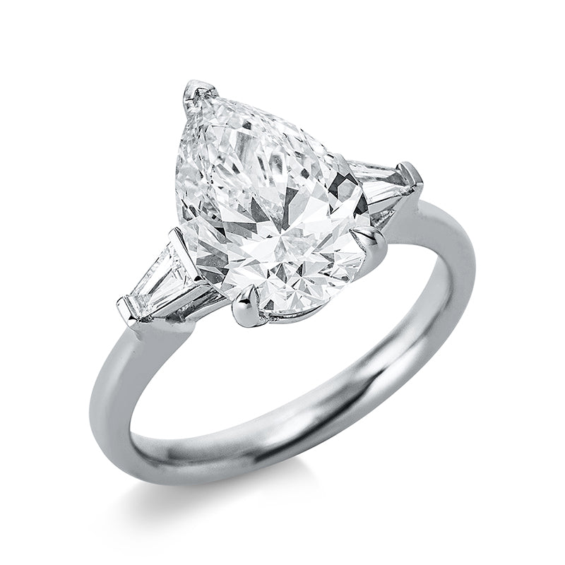 Ring 18 kt WG, GIA 2356248749, 2 Trap. 0,16 ct, TW-vsi/si, 1 Tropfen 3,05 ct, I-vs2