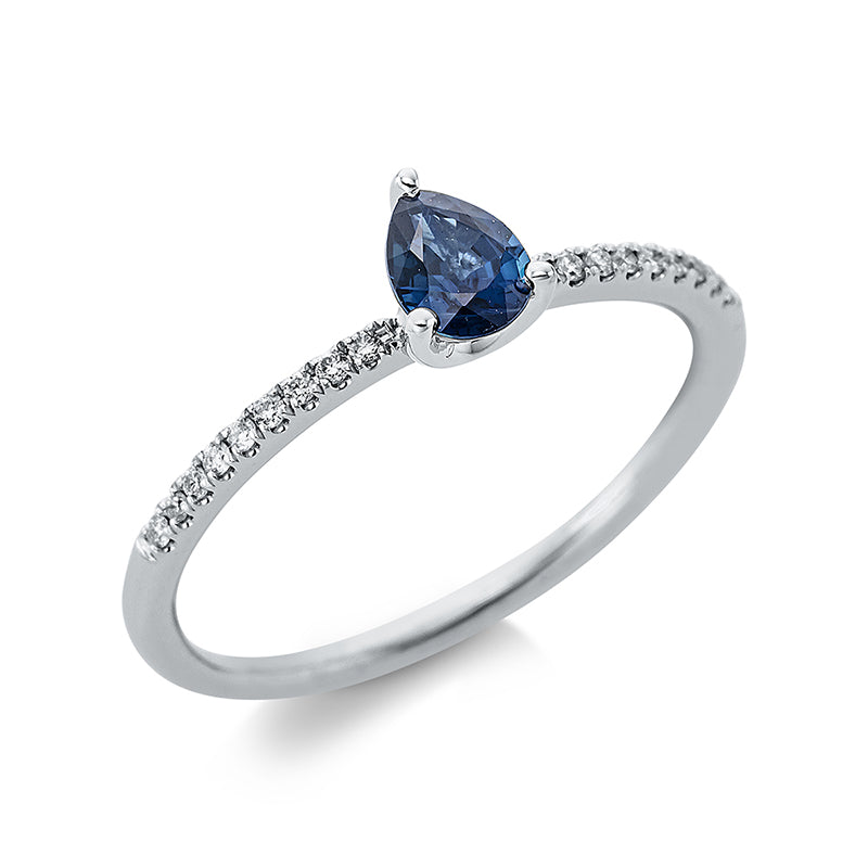 Ring 18 kt WG, 18 Brill. 0,07 ct, TW-si, 1 Saphir 0,39 ct blau