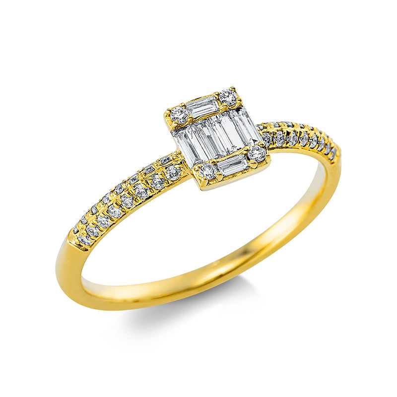 Ring 18 kt GG, 2 Bag. 0,02 ct, TW-vsi, 4 Bag. 0,10 ct, TW-vsi, 36 Brill. 0,13 ct, TW-si