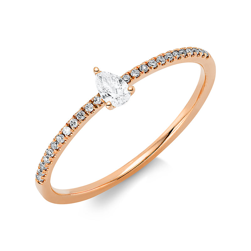 Ring 18 kt RG, 1 Tropfen 0,09 ct, TW-vsi, 24 Dia. 0,06 ct, W-si