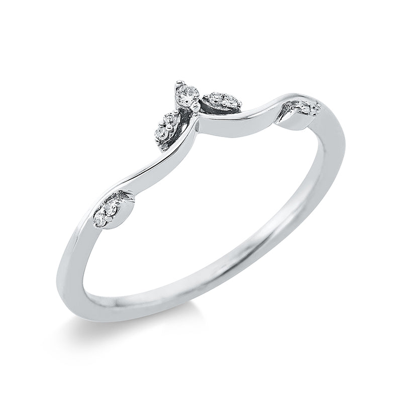 Ring 18 kt WG, 1 Brill. 0,01 ct, TW-pi, 8 Dia. 0,03 ct, W-si