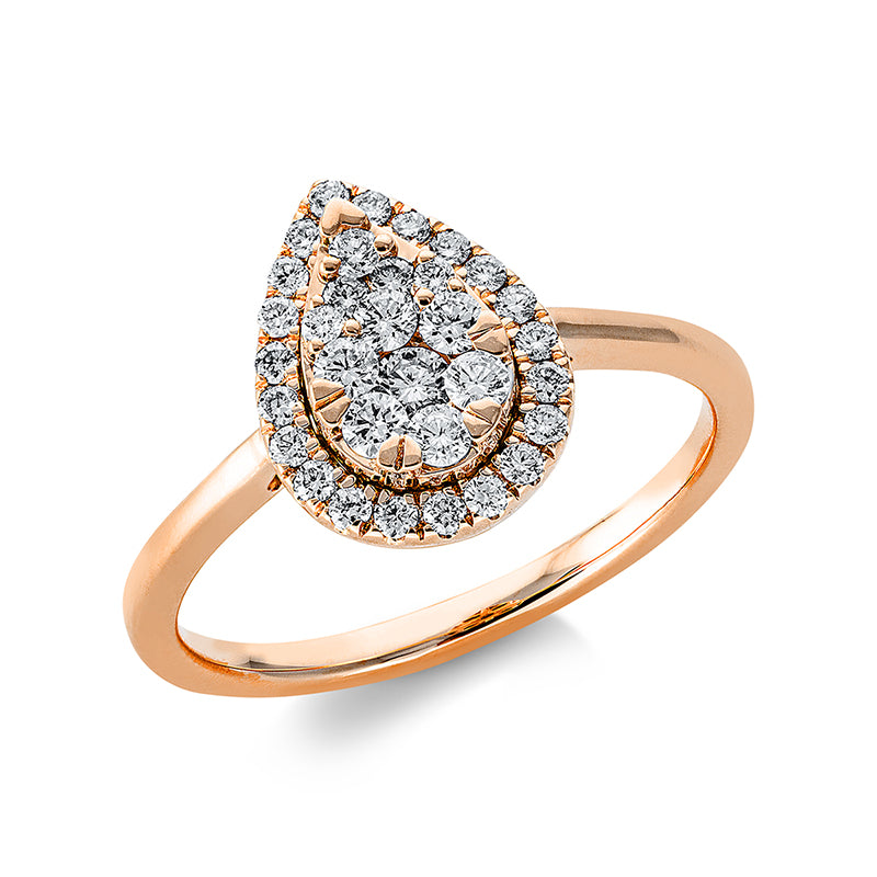 Ring 18 kt RG, 6 Brill. 0,15 ct, TW-si, 1 Brill. 0,05 ct, TW-si, 26 Brill. 0,22 ct, TW-si