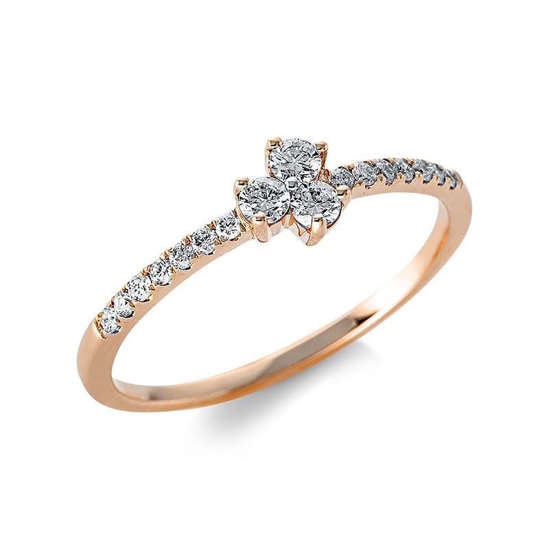 Ring 18 kt RG, 14 Brill. 0,12 ct, TW-si, 3 Brill. 0,14 ct, TW-si