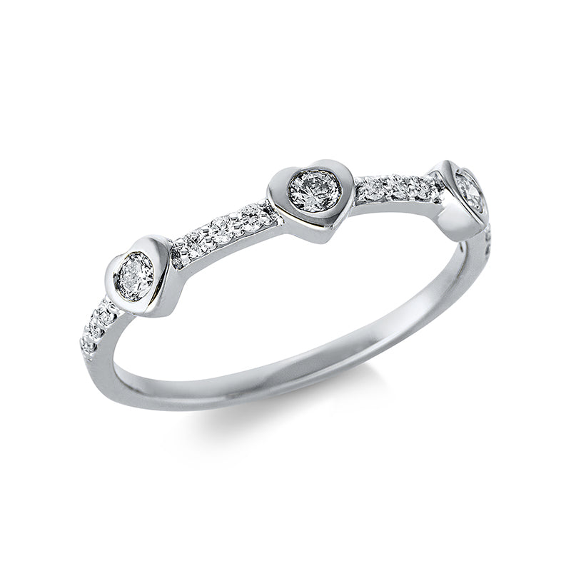 Ring 18 kt WG, 3 Brill. 0,15 ct, TW-si, 12 Brill. 0,10 ct, TW-si