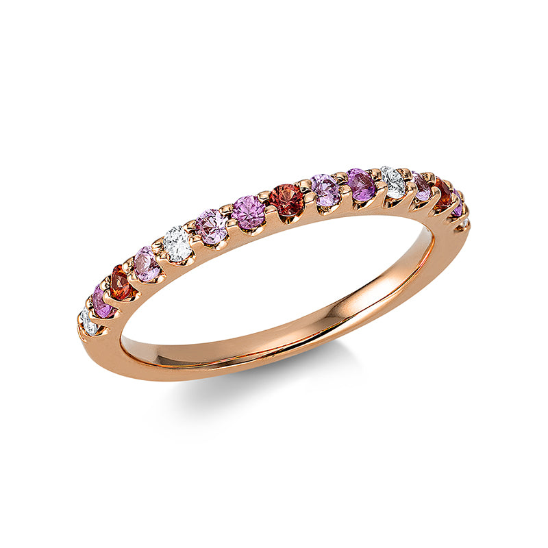 Ring 18 kt RG, 4 Brill. 0,09 ct, TW-si, 8 Saphire 0,20 ct pink, 3 Saphire 0,08 ct orange