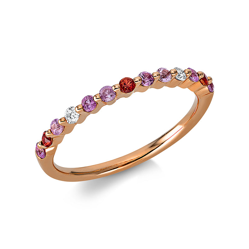 Ring 18 kt RG, 2 Brill. 0,04 ct, TW-si, 8 Saphire 0,20 ct pink, 3 Saphire 0,08 ct orange