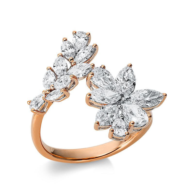 Ring 18 kt RG, 5 Tropfen 0,97 ct, TW-si, 6 Nav. 1,19 ct, TW-si, 5 Nav. 0,33 ct, TW-si