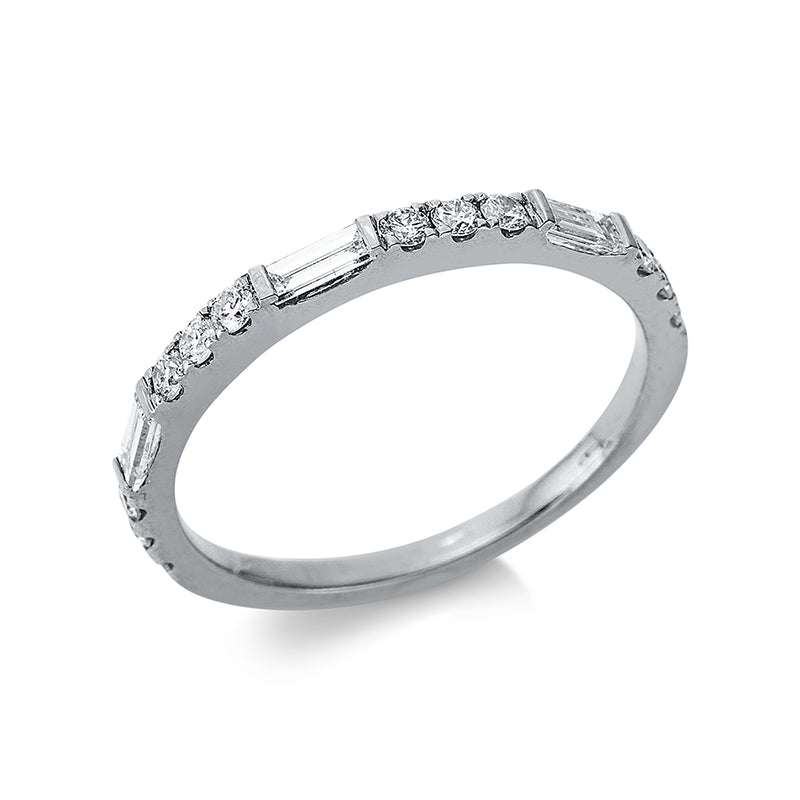 Ring 18 kt WG, 3 Bag. 0,20 ct, TW-si, 12 Brill. 0,26 ct, TW-si