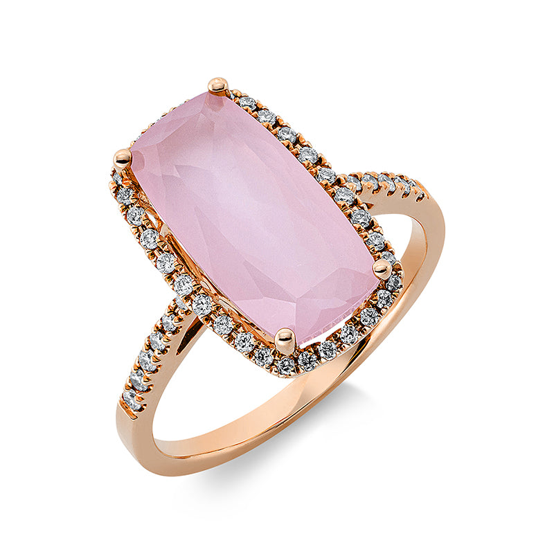 Ring 18 kt RG, 44 Brill. 0,25 ct, TW-si, 1 Rosenquarz 3,60 ct pink