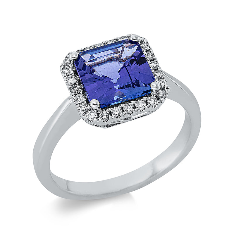 Ring 18 kt WG, 24 Brill. 0,19 ct, TW-si, 1 Tansanit 2,48 ct blau