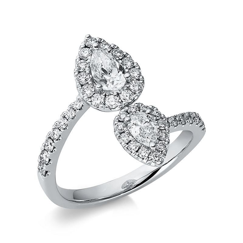 Ring 18 kt WG, 2 Tropfen 0,50 ct, TW-si, 39 Brill. 0,46 ct, TW-si