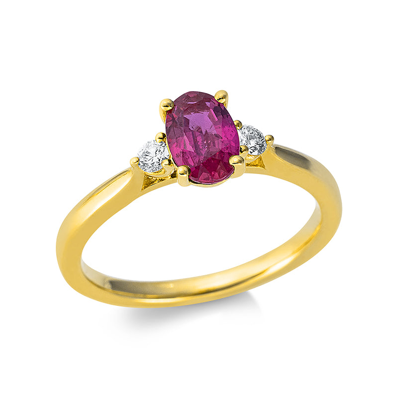 Ring 18 kt GG, 2 Brill. 0,10 ct, TW-si, 1 Rubin 0,78 ct rot