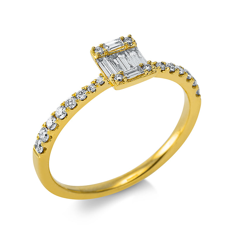 Ring 18 kt GG, 6 Bag. 0,11 ct, TW-si, 20 Brill. 0,17 ct, TW-si