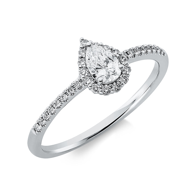 Ring 18 kt WG, 1 Tropfen 0,25 ct, TW-si, 30 Brill. 0,13 ct, TW-si