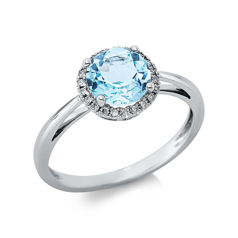 Ring 18 kt WG, 22 Brill. 0,10 ct, TW-si, 1 Topas 1,70 ct sky blue