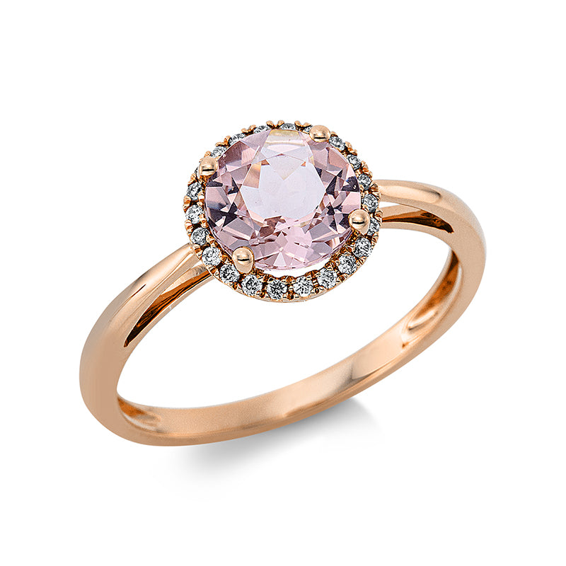 Ring 18 kt RG, 22 Brill. 0,10 ct, TW-si, 1 Morganit 1,40 ct rosa