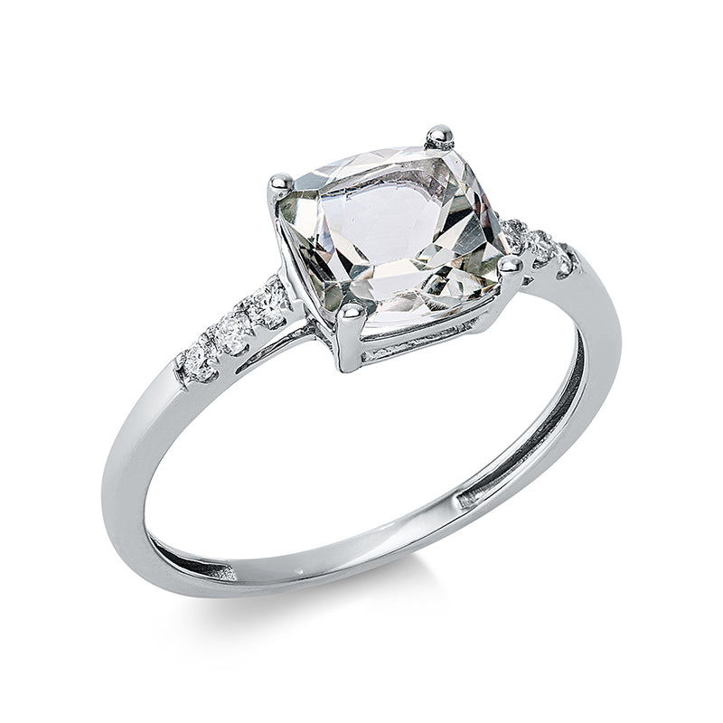 Ring 18 kt WG, 6 Brill. 0,08 ct, TW-si, 1 Amethyst 1,35 ct grün