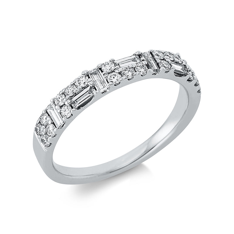 Ring 18 kt WG, 7 Bag. 0,34 ct, TW-si, 20 Brill. 0,29 ct, TW-si