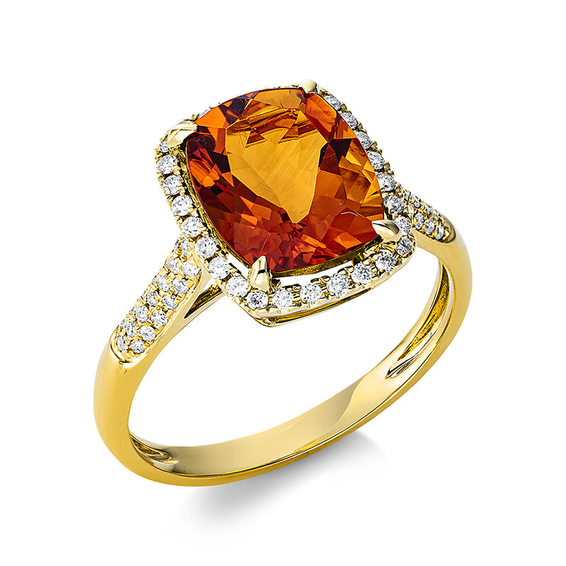 Ring 18 kt GG, 66 Brill. 0,27 ct, TW-si, 1 Citrin 3,00 ct mandarin