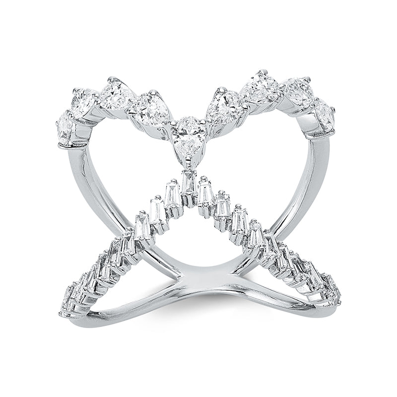 Ring 18 kt WG, 9 Tropfen 0,78 ct, TW-si, 21 Trap. 0,40 ct, TW-si