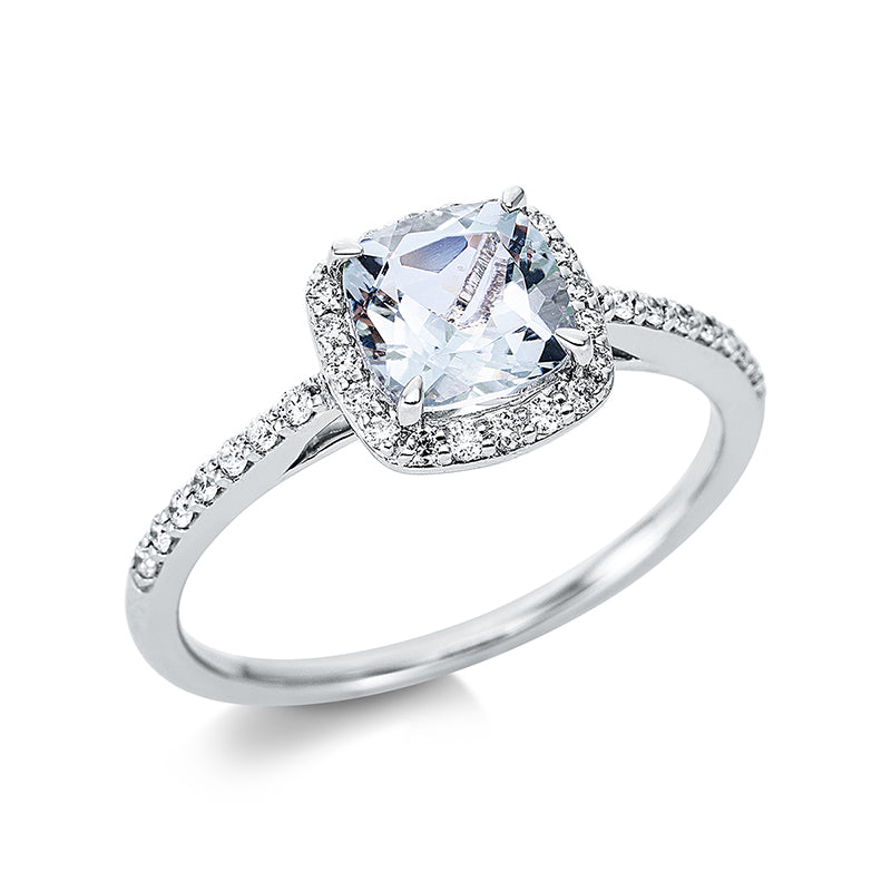 Ring 18 kt WG, 34 Brill. 0,18 ct, TW-si, 1 Amethyst 0,96 ct grün