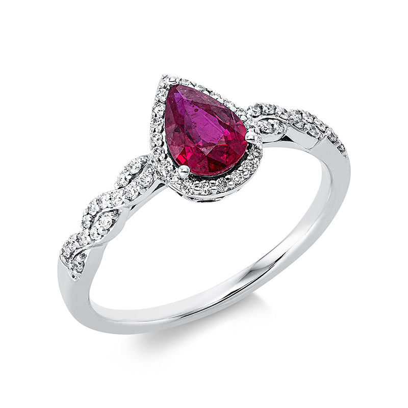 Ring 18 kt WG, 49 Brill. 0,16 ct, TW-si, 1 Rubin 0,70 ct rot