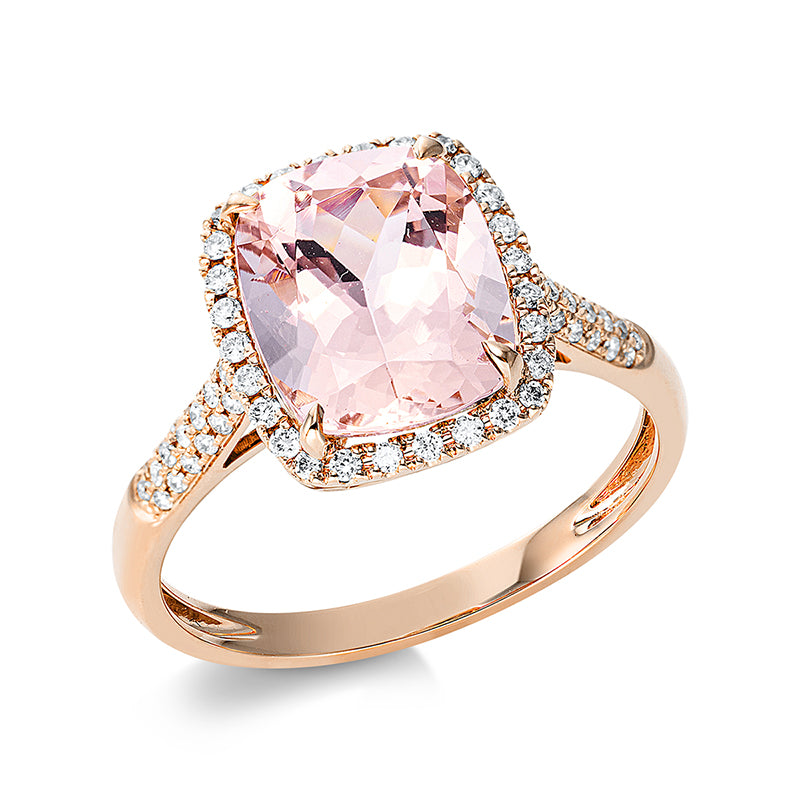 Ring 18 kt RG, 66 Brill. 0,27 ct, TW-si, 1 Morganit 3,00 ct pink