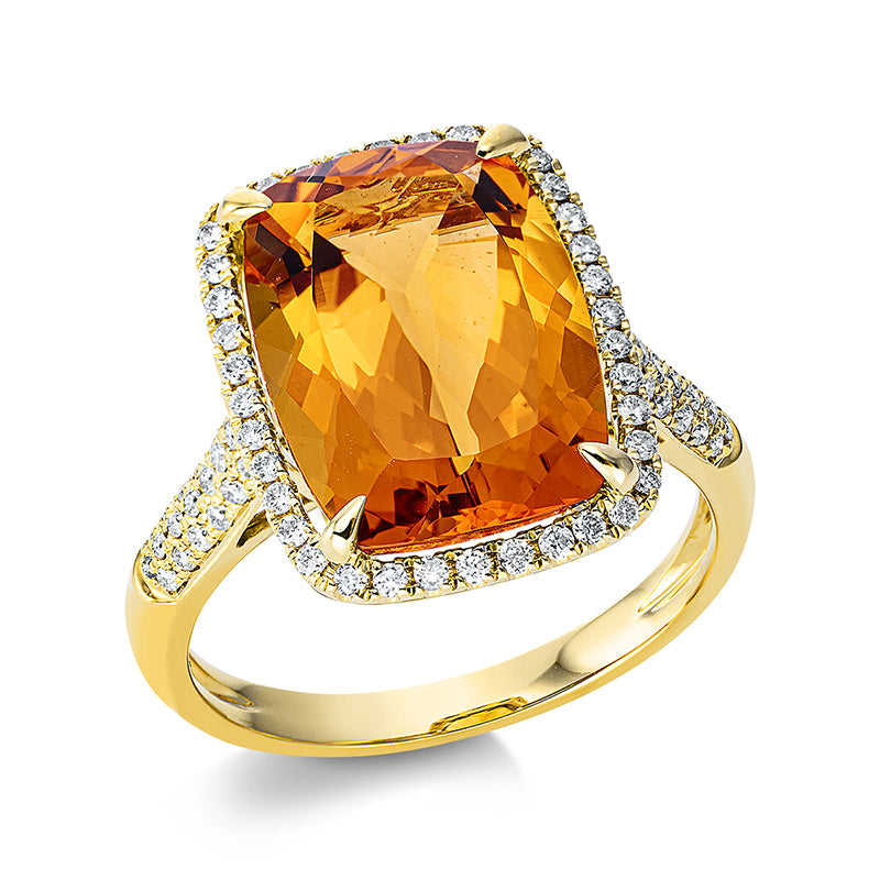 Ring 18 kt GG, 76 Brill. 0,37 ct, TW-si, 1 Citrin 5,50 ct mandarin