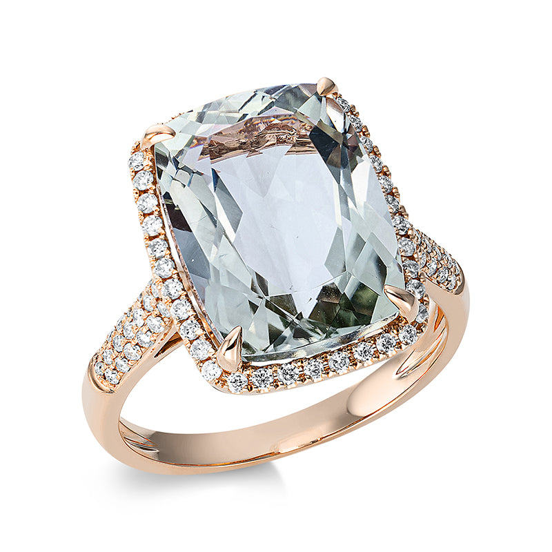 Ring 18 kt RG, 76 Brill. 0,38 ct, TW-si, 1 Amethyst 6,00 ct grün