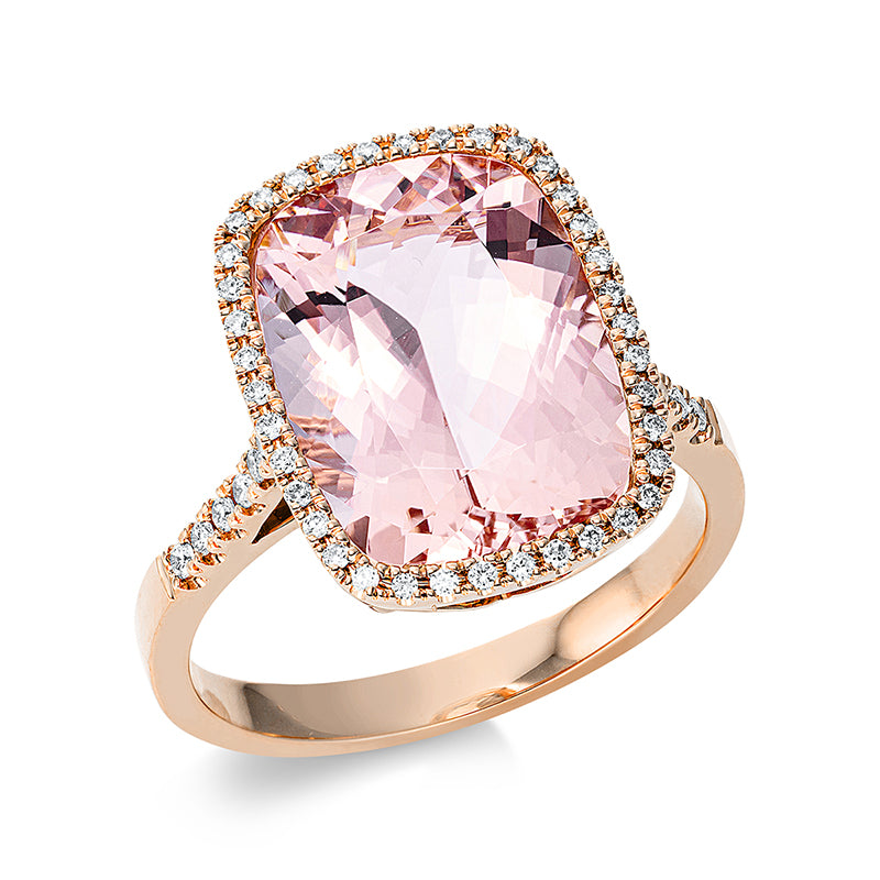 Ring 18 kt RG, 50 Brill. 0,20 ct, TW-si, 1 Morganit 6,30 ct