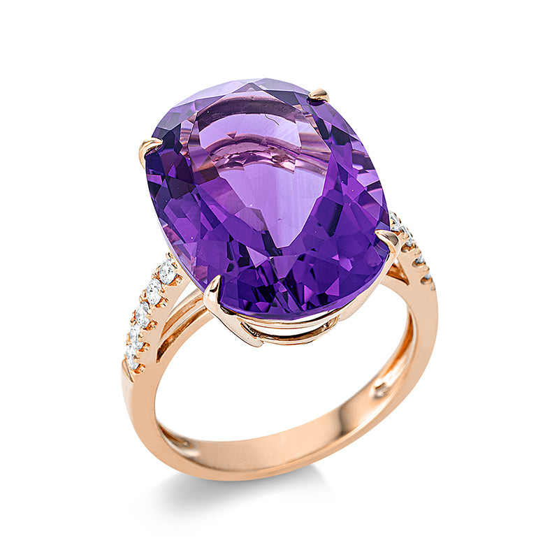 Ring 18 kt RG, 10 Brill. 0,20 ct, TW-si, 1 Amethyst 12,60 ct lila