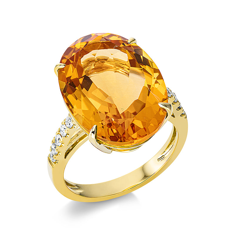 Ring 18 kt GG, 10 Brill. 0,20 ct, TW-si, 1 Citrin 12,40 ct