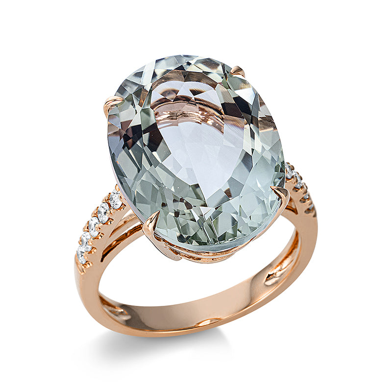 Ring 18 kt RG, 10 Brill. 0,20 ct, TW-si, 1 Amethyst 12,70 ct grün