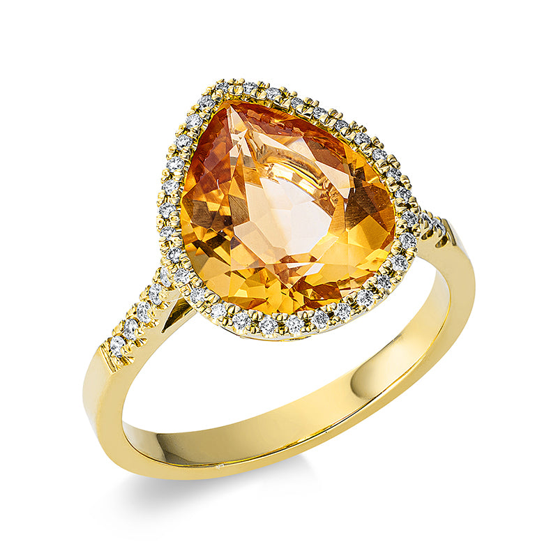 Ring 18 kt GG, 43 Brill. 0,17 ct, TW-si, 1 Citrin 3,60 ct