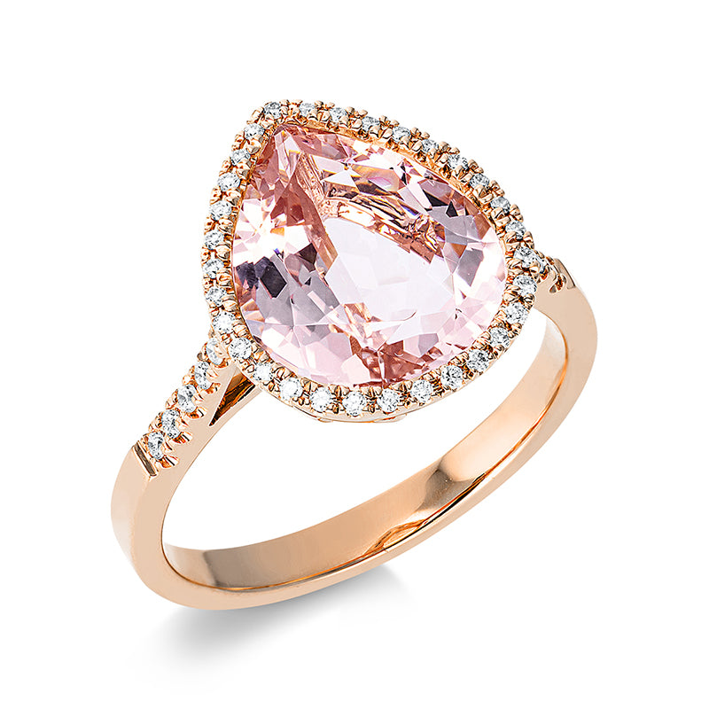 Ring 18 kt RG, 43 Brill. 0,17 ct, TW-si, 1 Morganit 3,80 ct