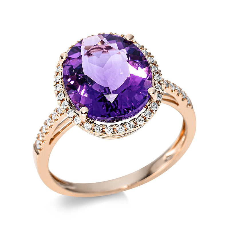 Ring 18 kt RG, 42 Brill. 0,19 ct, TW-si, 1 Amethyst 4,30 ct lila