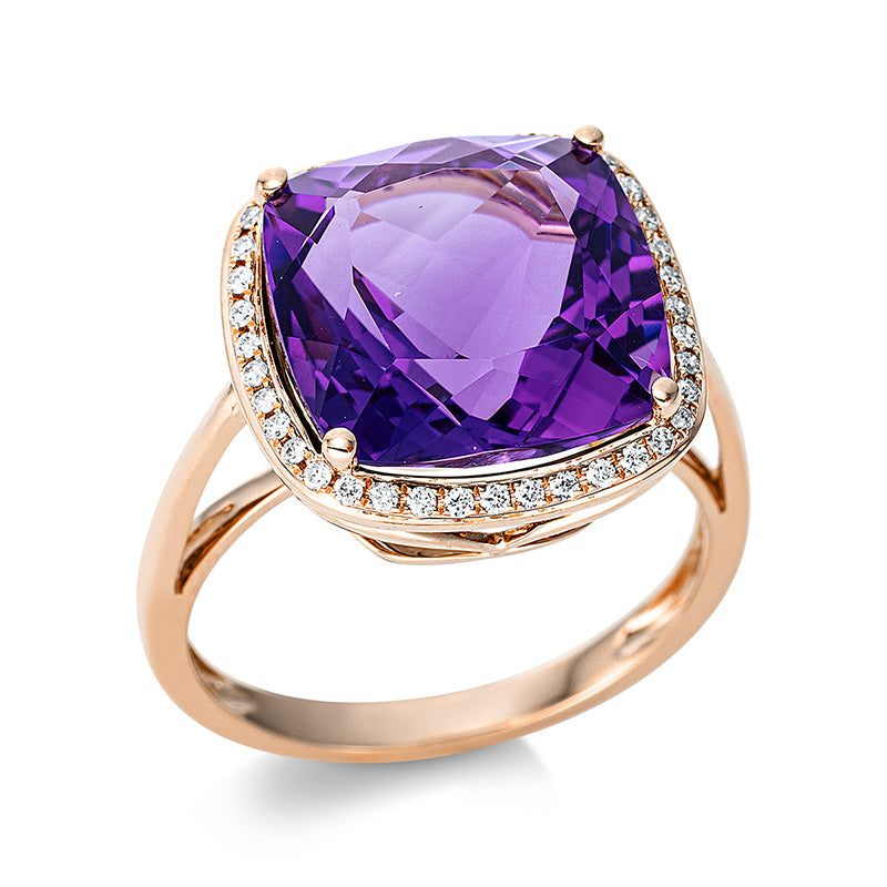 Ring 18 kt RG, 40 Brill. 0,17 ct, TW-si, 1 Amethyst 7,40 ct lila